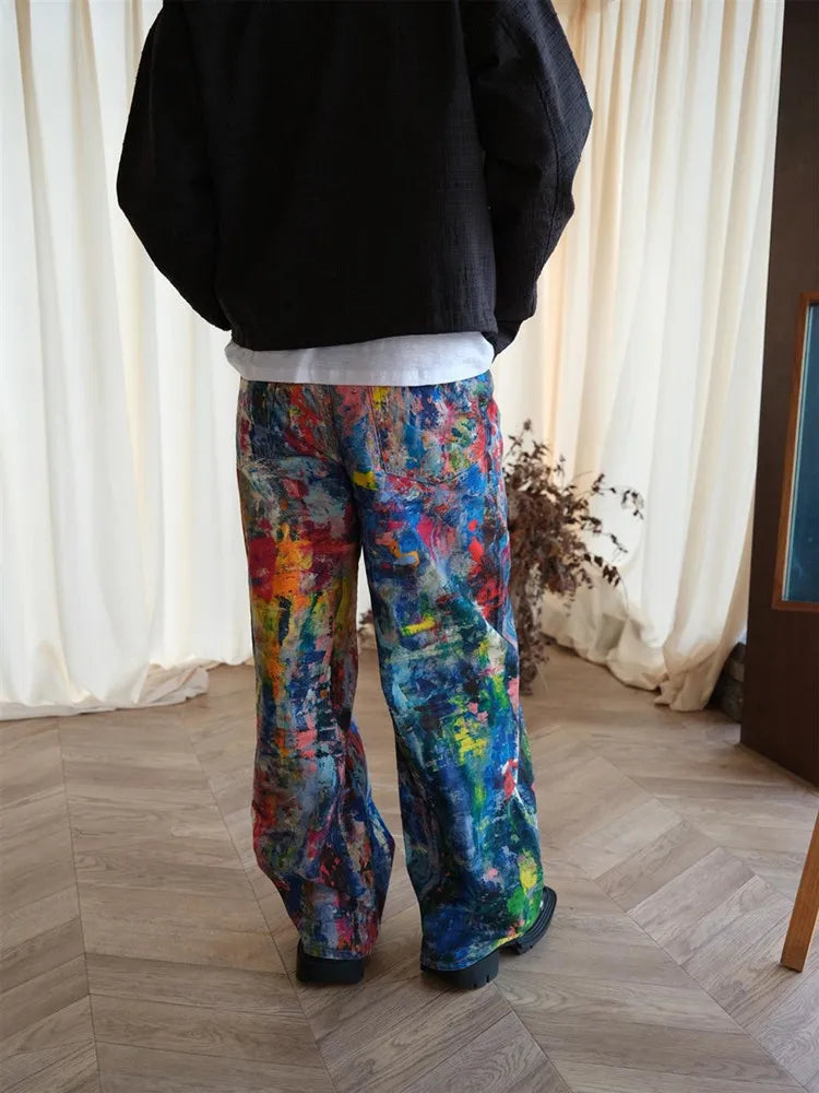 2025 Ropa Y2K Streetwear Graffiti Painting Baggy Jeans Pants For Men Designer Clothes Colorblock Kanye Wide Leg Denim Trousers