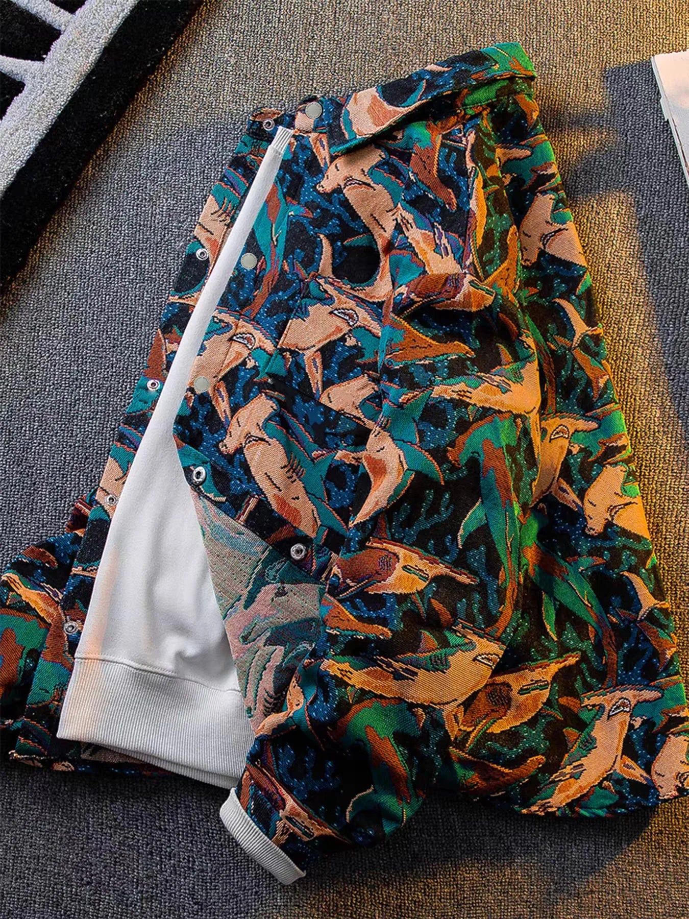 Men's autumn painted ethnic style woven jacquard shirt jacket top men's trendy ruffian handsome casual jacket