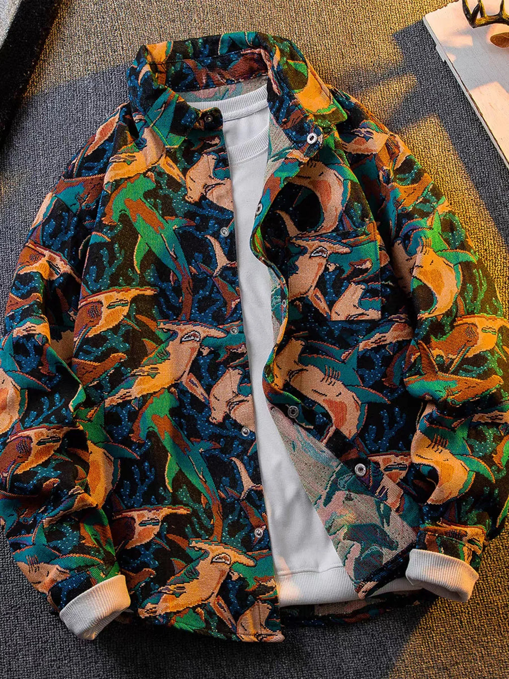 Men's autumn painted ethnic style woven jacquard shirt jacket top men's trendy ruffian handsome casual jacket