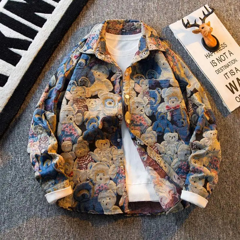 American Vintage Retro Fashion Oil Painting Shirt Men's Korean Version 2025 New High-end Long-sleeved Shirt Casual Jacket Urban